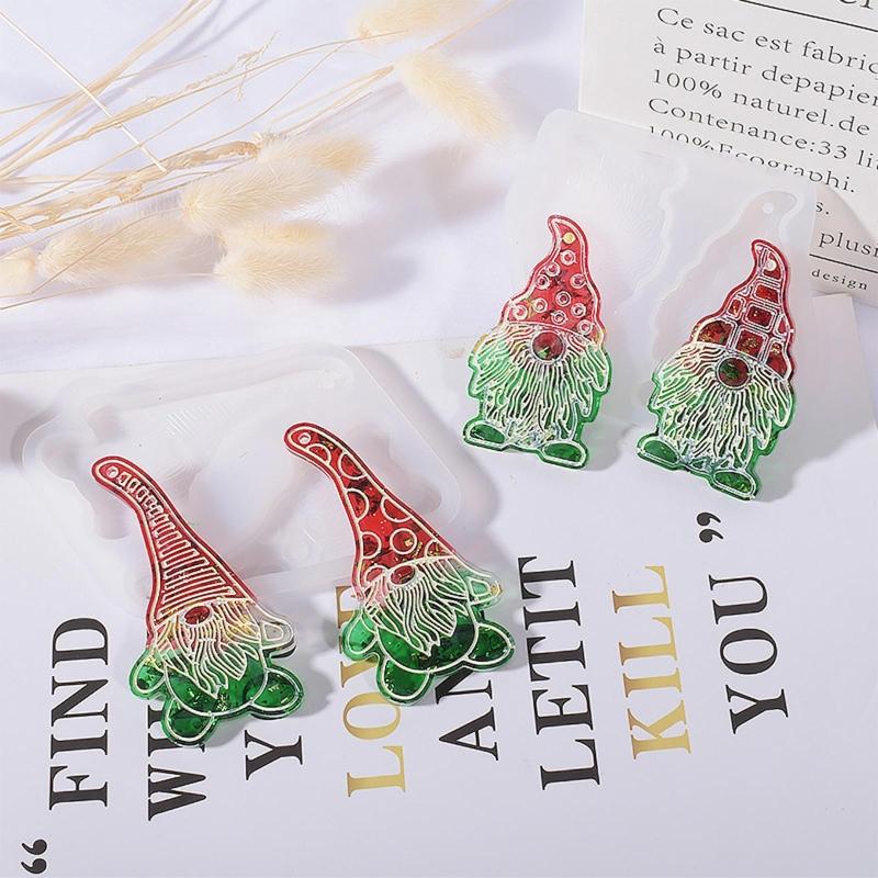 Christmas Santa Silicone Mould Keychain Xmas Tree Hanging Pendant Mold with Hole Luggage Tag Charm Jewelry Making Craft