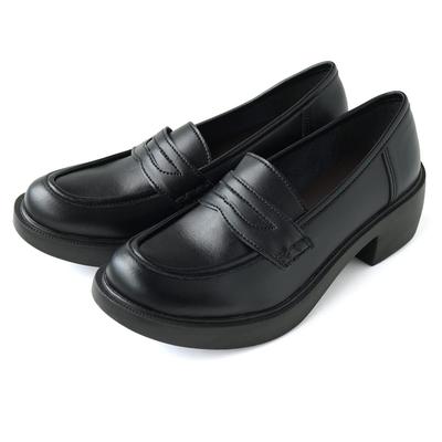 [Belle & Sofa - Gentle Shoe Workshop] Women's Loafers, Coin Loafers, 5cm Heel, Platform, Comfortable, Painless, Made In Japan (Black, 24.5cm)