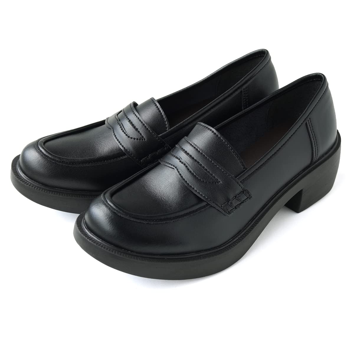 

[Belle & Sofa - Gentle Shoe Workshop] Women s Loafers, Coin Loafers, 5cm Heel, Platform, Comfortable, Painless, Made in Japan (Black, 24.5cm)