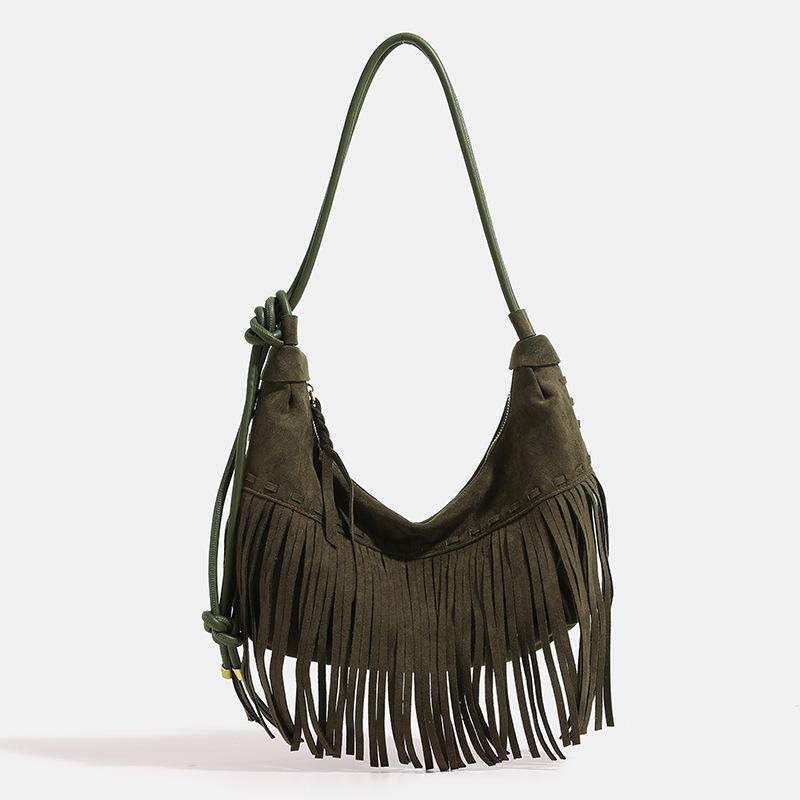 

Bohemian Style Frosted Tassel Tote Bag, Large Capacity Armpit Bag, Dumpling Bag, Versatile Casual Shoulder Bag, Crossbody Bag