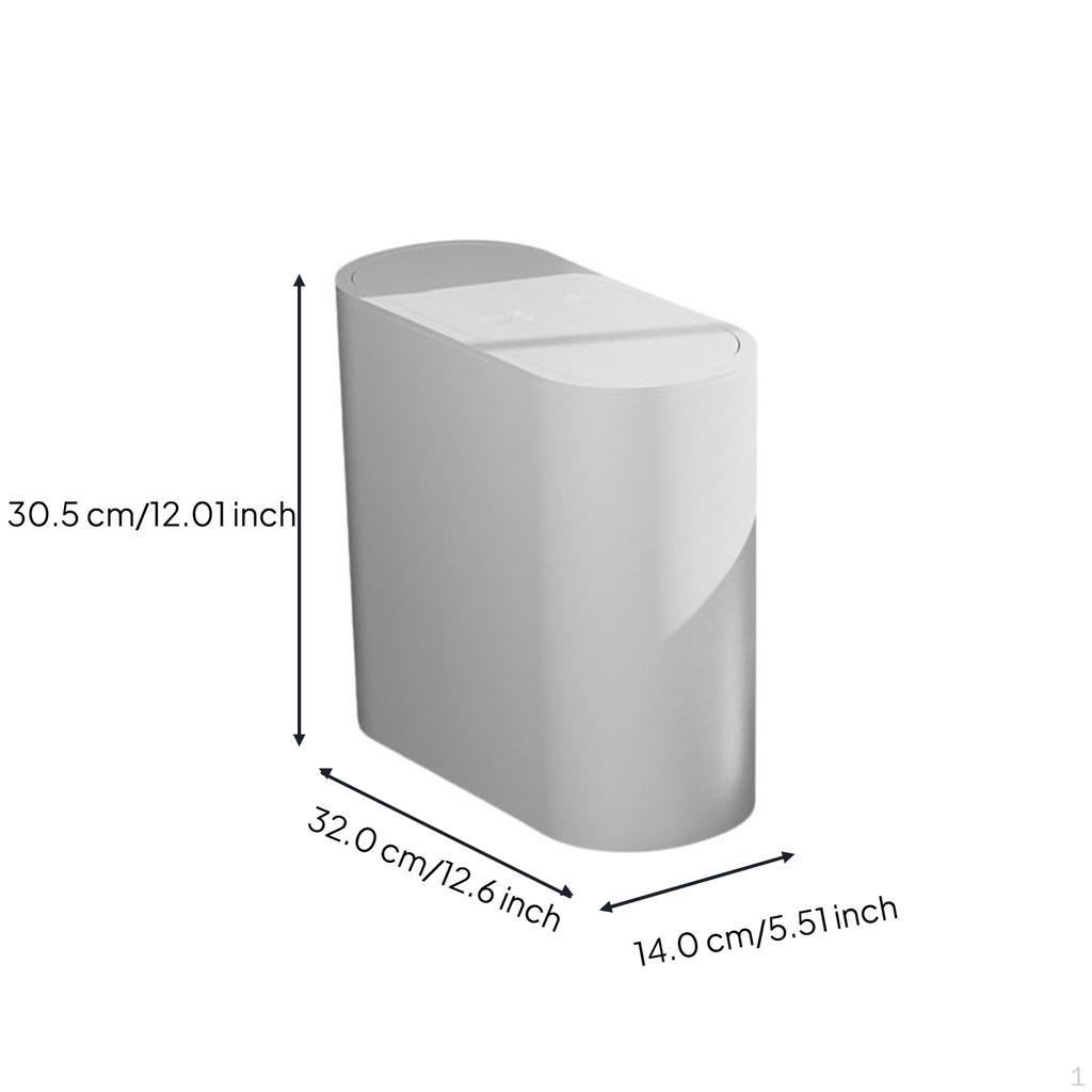 Trash Can, Press Top Lid, Narrow Wastebasket, Bathroom, Kitchen Coffee 1 Piece