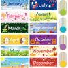 Zonon 48 Pieces Holiday Monthly Headliners Set 12 Months of The Year Headers Seasonal Monthly Bulletin Board Borders with 36 Round Blank Confetti