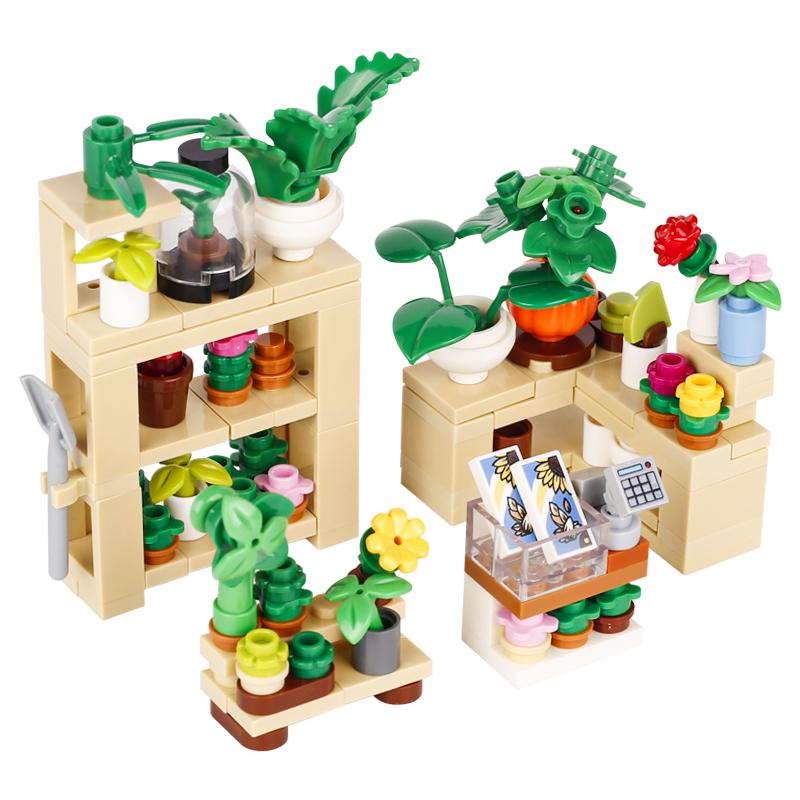 MOC Essensstand Bausteine Telefonzelle Toilette Stadt Straßenszene Pizza Hot Dog Eiswagen DIY Blumenbeet Kirche Steine Spielzeug