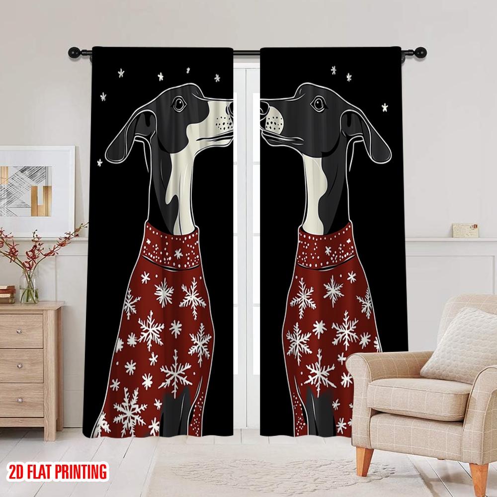 2 Stück, 2D-Flachdruck Minimalistische Vorhänge Schwarze Hunde Schneeflocken Pullover (4) 100% Polyester (ohne Stange) Außendekorationen