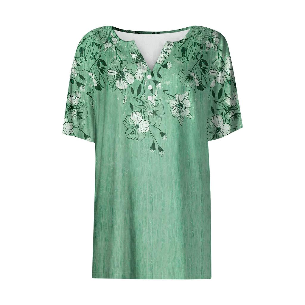 Women's T Shirt Tee Print Button Short Sleeve Daily Weekend Fashion Basic V- Neck Regular Top