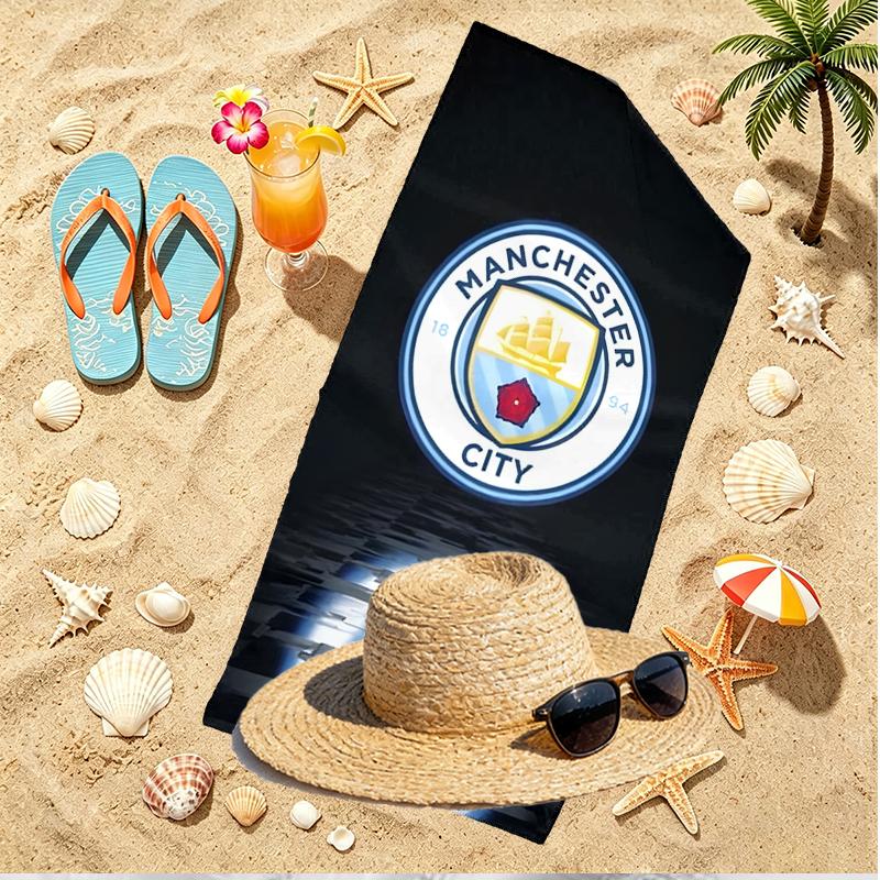 Manchester City FC Baskılı Plaj Havlusu, Havuz Sörf Yoga Banyo İçin Çok Yönlü Hafif Emici Plaj Havlusu, Mükemmel Doğum Günü Tatil Hediyesi