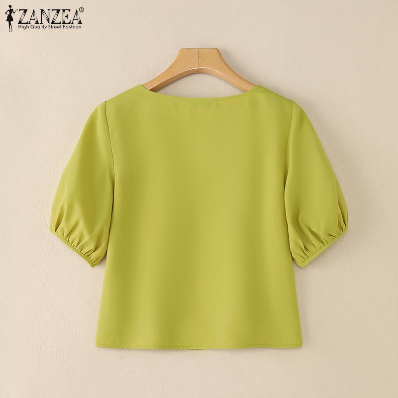 ZANZEA Women Casual V-Neck Summer Short Sleeve Blouse