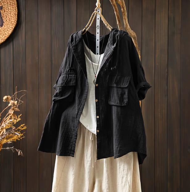 Damen Baumwoll-Hoodies Sommer Japanischer Stil Kapuzenpullover Kurz Lang Einfarbig Shirts und Bluse Übergröße Tops Kurz-/Langärmlig