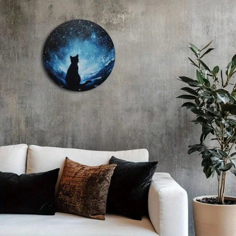 Vintage Round Cat Starry Sky Metal Wall Art Decor Home Cafe Office