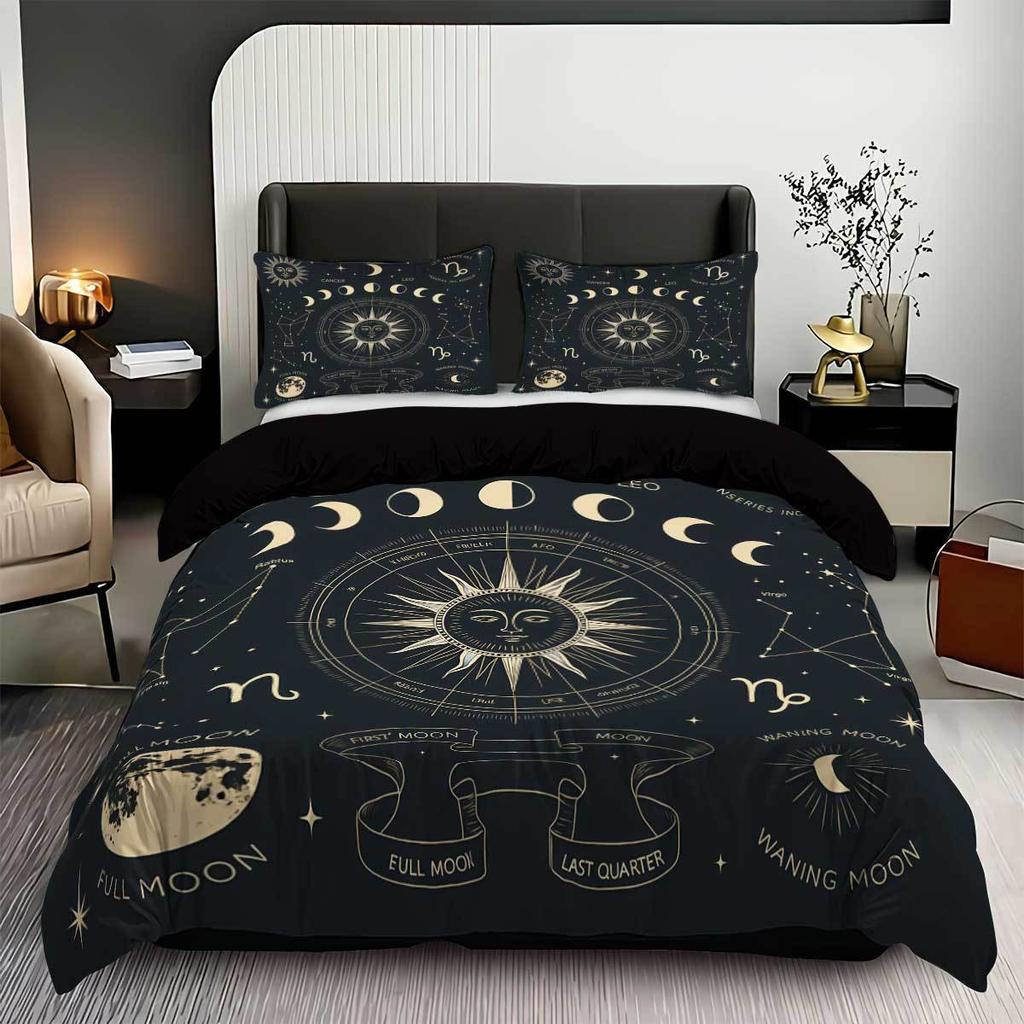 Sonne und Mond Bettbezug Kissenbezug Sonne und Mond Digitaldruck Schleifen Bett Dreiteiliges Set