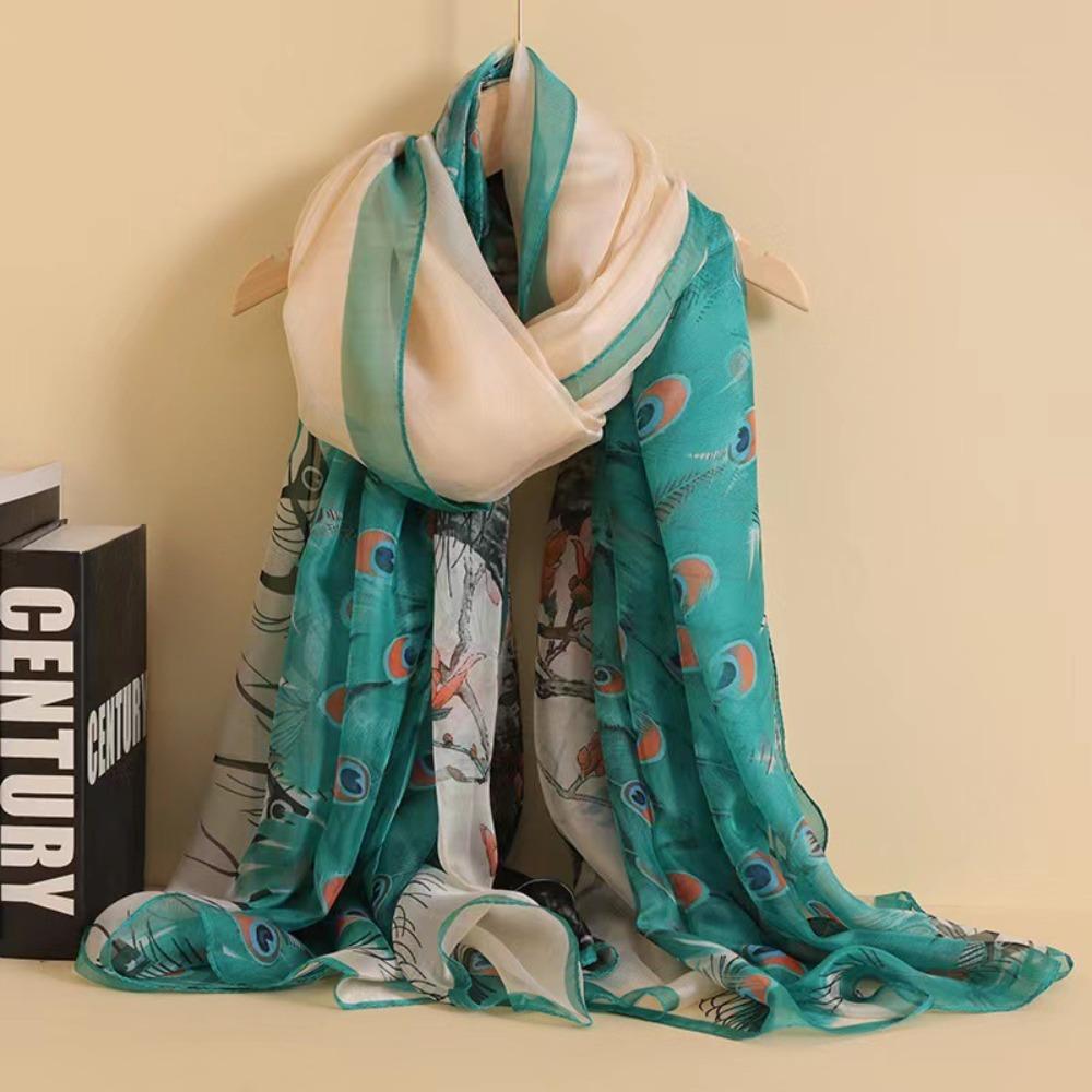 Spring and Autumn Shawl Women's Sunscreen Scarf White with Long Soft Gauze Summer Seaside Large Beach Scarf Travel Silk Scarf