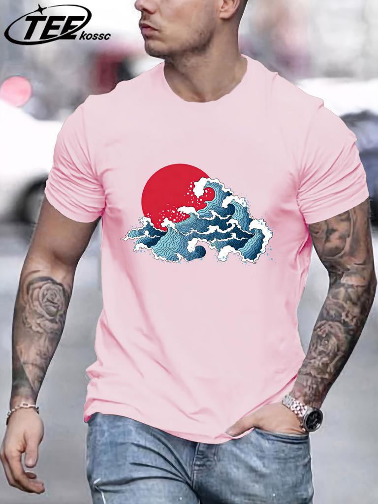 Japansk Solnedgång Vågor T-shirt För Män Sommar Casual Retro Kläder Bomull Trendig Mjuk T-shirt Unisex Rund Hals AllMatch Lös Topp