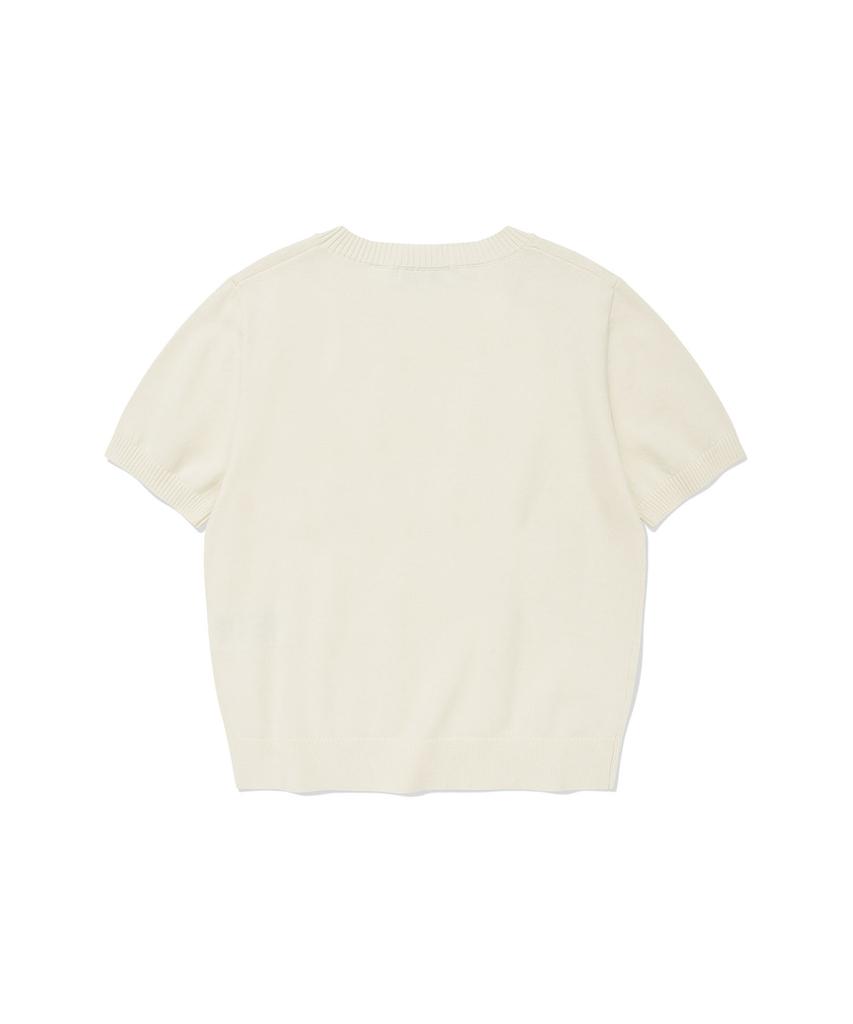 WACKY WILLY Women'S Embroidered Graphic Short Sleeve Knit Cream