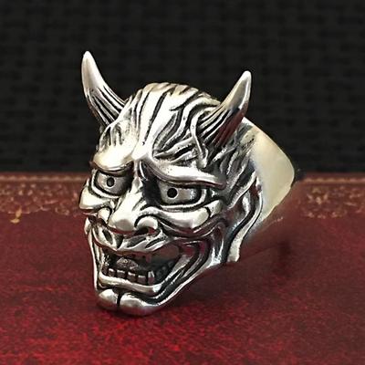 Anillo de Moda Hip-hop Guerrero Negro Máscara Hannya para Hombres Joyería Versátil
