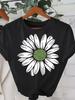 Womens Crew Neck TShirt Bold White Daisy Graphic Tee GreenYellow Center Print Top Comfortable Loose ShortSleeve Shirt