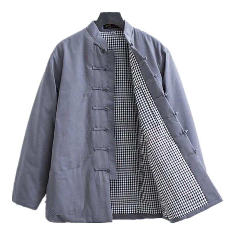 Pánský Vintage Top Pánský Tangový Oblek Zimní Teplá Bavlněná Bunda Stojáček Knoflík Kung Fu Kabát