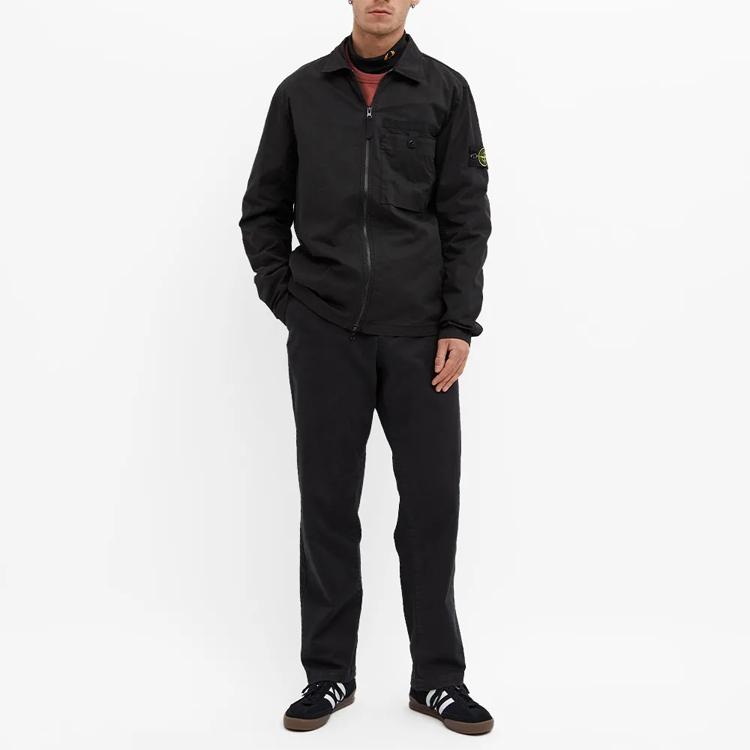 STONE ISLAND Single Pocket Solid Color Logo Embroidered Polo Jacket Men Jackets Black 761512619-V0029