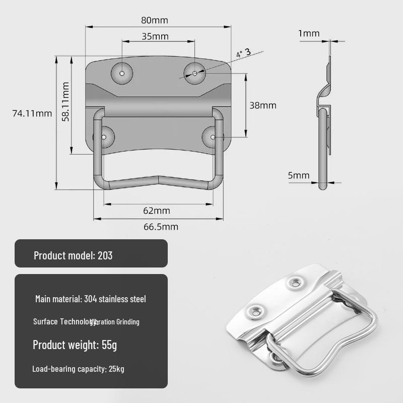 304 Stainless Steel Folding Ring Handle for Aviation or Industrial Aluminum Cases