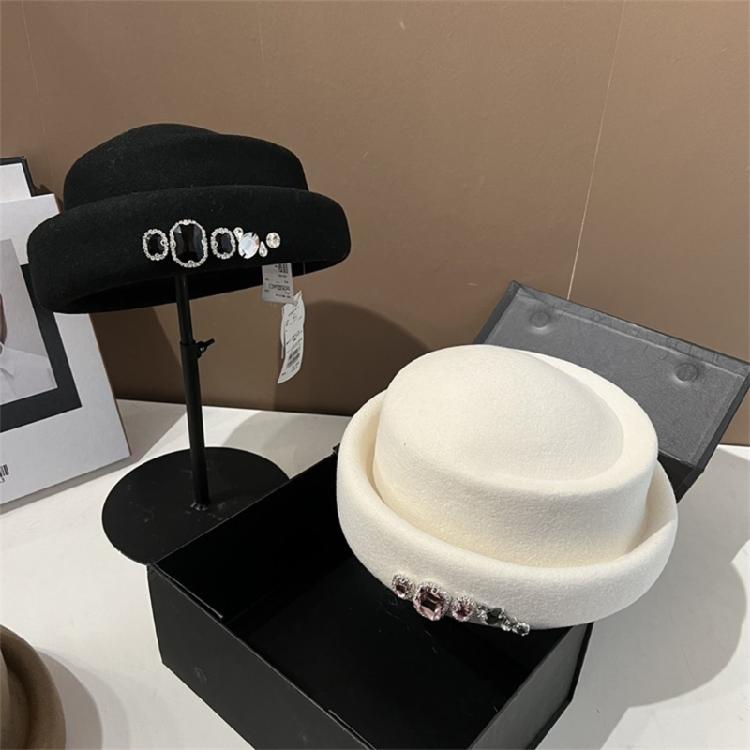 Women Felt Top Cap Girls Chauffeur Hat Adult Felt Beanie Winter Casual Headdress