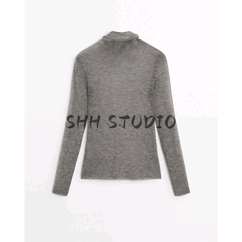MD Spring New Arrival Women's American Basic Style Semi See-through Turtleneck Long Sleeves Knitting Bottoming Shirt T-shirt 6806524