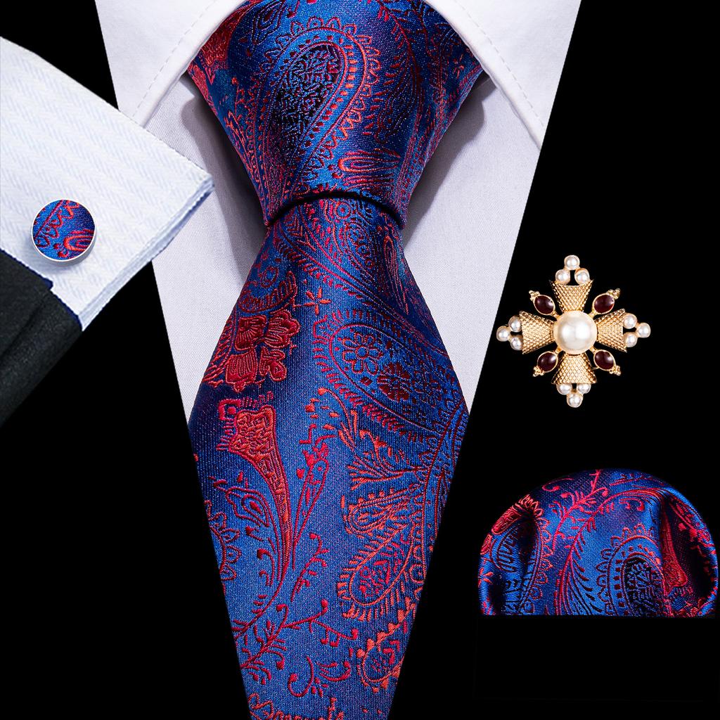 Barry.Wang Pearl sagė su kaklaraiščiu vyrams Paisley gėlių šilko kaklaraištis Hanky rankogalių sąsagų rinkinys