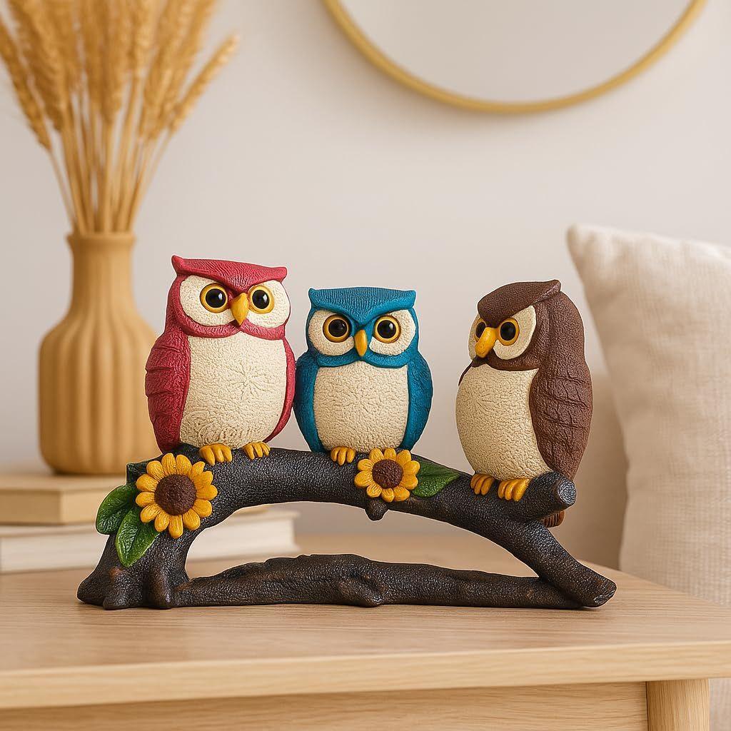 Beautiful Resin Owl Family Decorative Statue for Home Decor (Pack of 1. Multicolor)