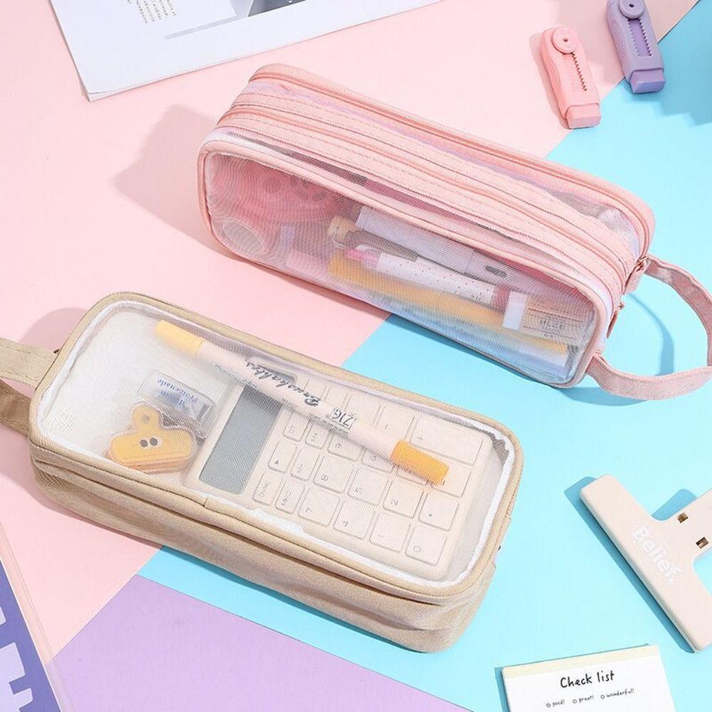 Transparent Pencil Case Mesh Stationery Pouch New Pen Organizer Bag Stationery
