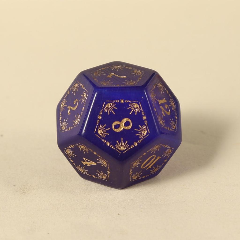 Medium Blue Cat's Eye Dice Set: Eye of Horus Pattern for Dungeons & Dragons