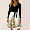 Women's Casual Fashion V Neck Long Sleeve Christmas Printed Party Vintage Long Dresses