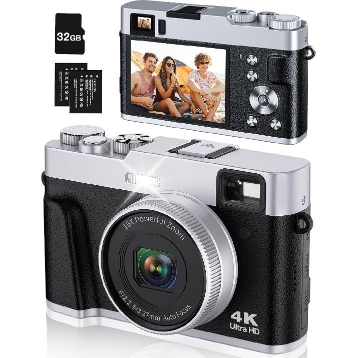 4K Digital Camera with Viewfinder & Dial, 48MP Vlogging Camera for Photography and Video Autofocus Anti-Shake, Travel Portable Digital Camera with