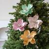 1PC Christmas Artificial Flower 22cm Fabric Sticky Pink Sequins Imitation Magnolia Flower Living Room Decoration Christmas Decoration Small Gift