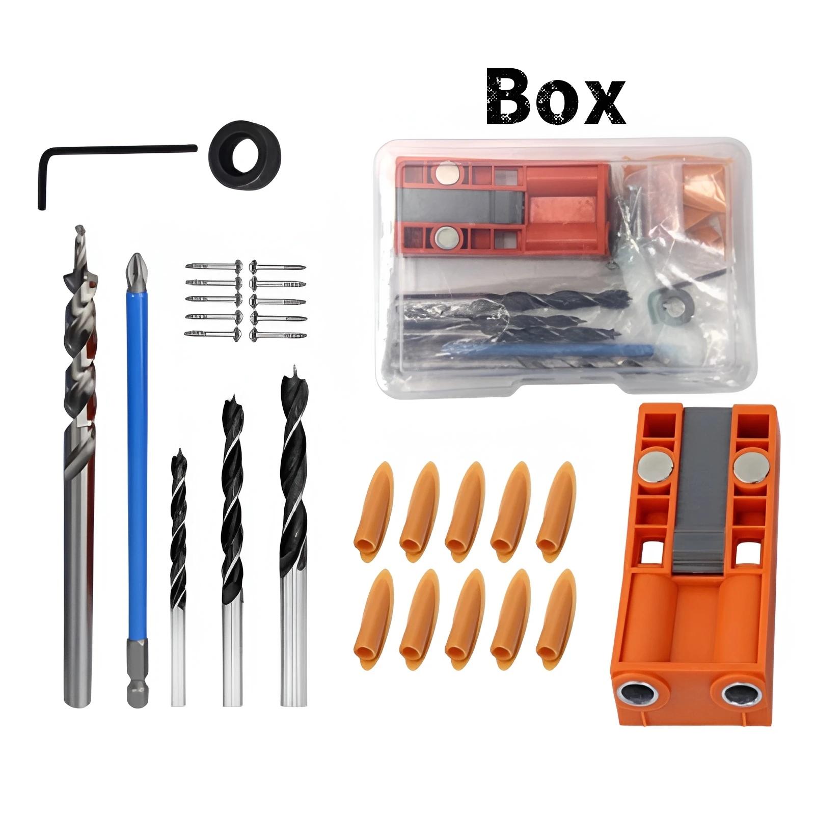 

Набор кондукторов для сверления карманных отверстий, направляющая для сверления под углом, 9,5 мм, ступенчатая дрель, дырокол с магнитным позиционирующим слайдером, набор столярных инструментов