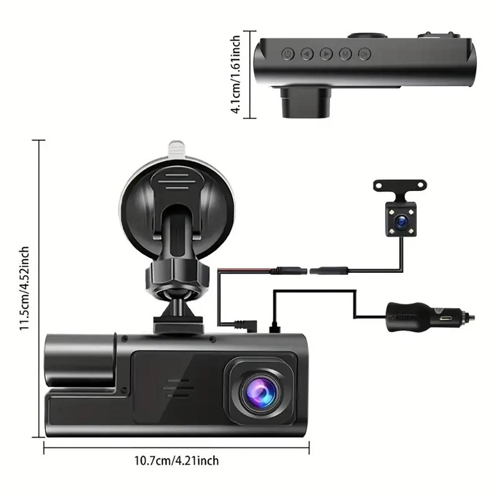 3-Kamera-Dashcam für Autokamera, 1080P, Videorecorder, WLAN, Auto-DVR, Vorne/Rückansicht, Kamera, Nachtsicht, Black Box, Autozubehör