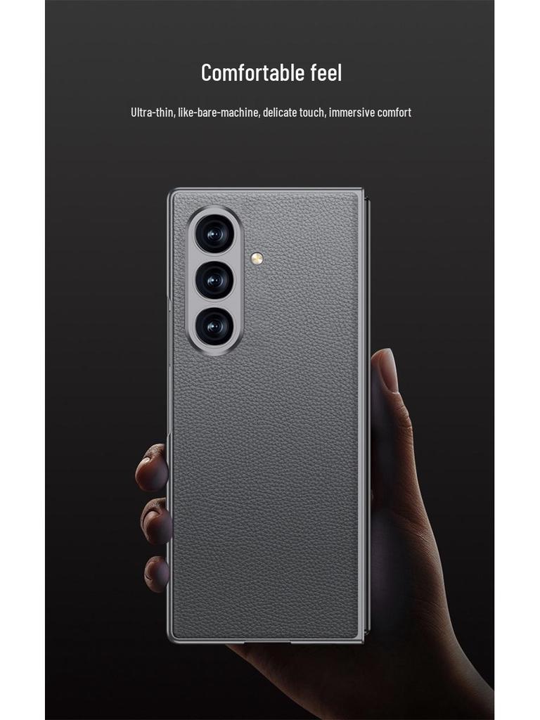 Ultra-Thin Samsung Z Fold7 Leather Case - Metal Paint, Solid Color, Integrated Shell Design