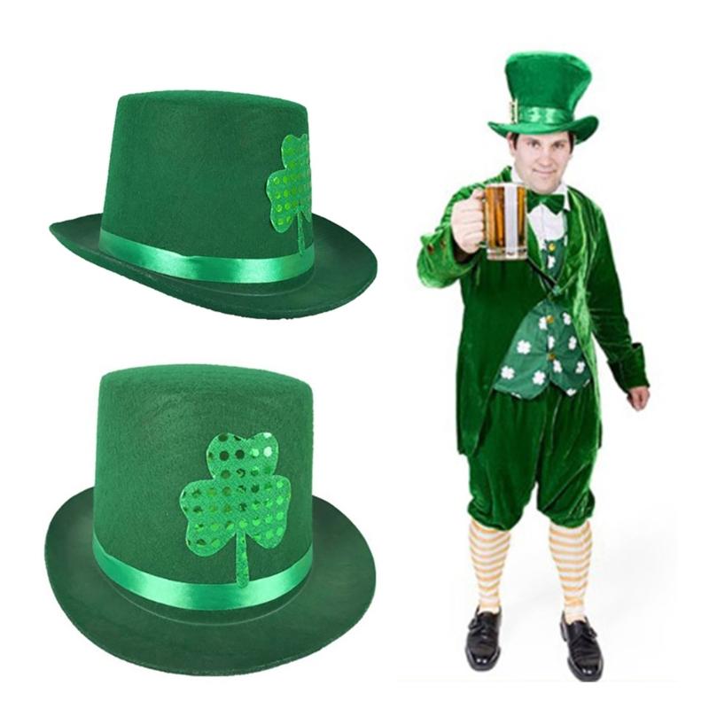 Green Shamrock Hat Flat Tall Hat Carnivals Party Hat StPatricks Festival Decors