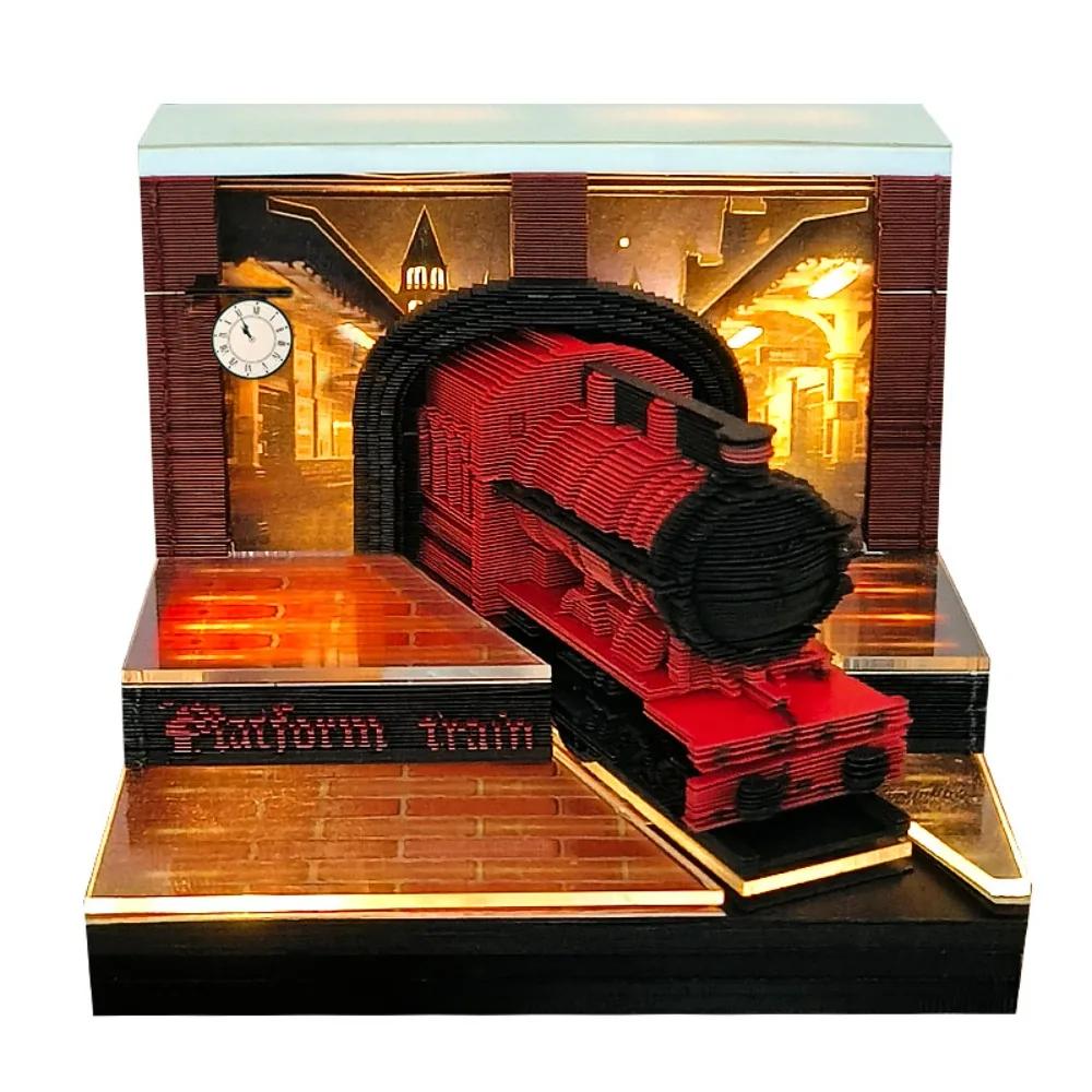 With Lights Paper Sculpture Calendar Notepad 3D Paper Craft 2026 Weekly Calendar Desktop Ornament Magic Castle Calendar