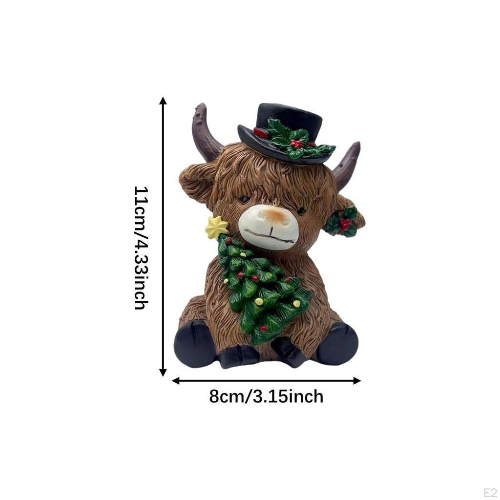Christmas Cow Statue Figurine Collection Festival Desktop Ornament for Shelf Farmhouse Dining