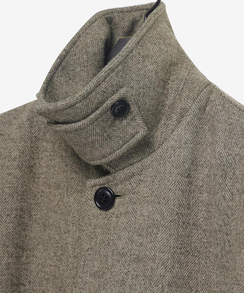 Noirer Wool Silk Herringbone Balmacaan Coat (Beige)