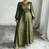 Women Plus Size Leopard Print Long Sleeve Square Neck Elegant Midi Dress
