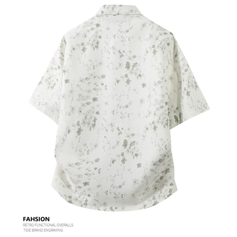 Men's Printed Gradient Short-sleeved Casual Button Beach Breathable Shirt