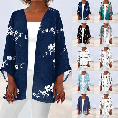 Women's Casual Fashion Retro Printed Lightweight Medium Length Jacket Cardigan