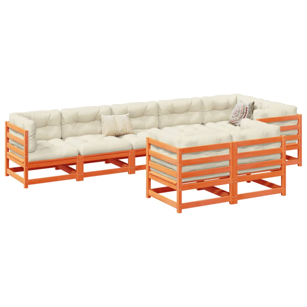 8 Piece Garden Sofa Set with Cushions Wax Brown Pine Wood