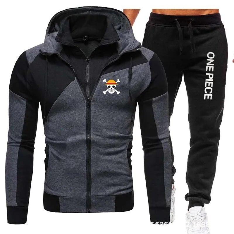 Pirate King Logo Men's New Autumn/Winter Sweater Zipper Stand Neck Hat Sweater Coat and Men's Casual Pants Two Piece Set