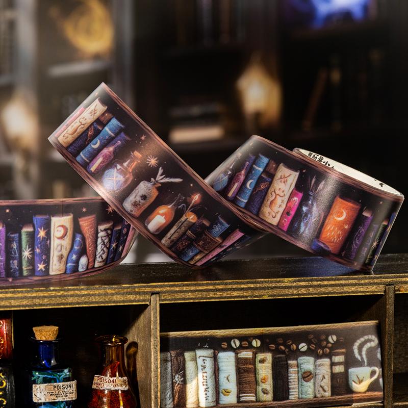 2m/roll Magician Bookcase Series PET Stickers Creative Collage For DIY Journal Scrapbooking Material Aesthetic Masking Tape