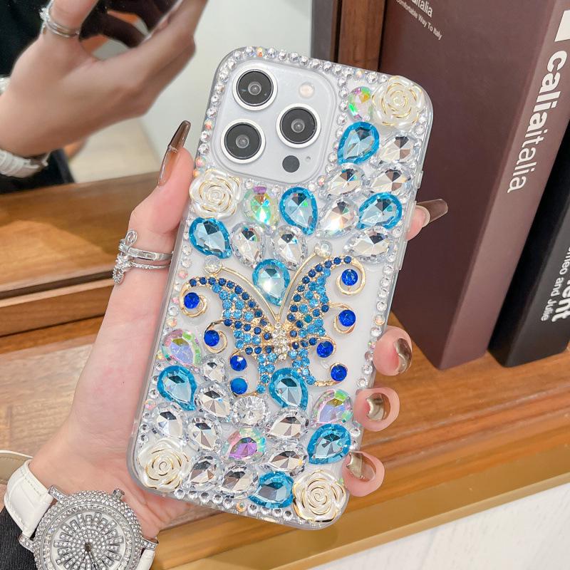 Rhinestone Butterfly Floral Luxury Case for iPhone 13/14 Pro/15/16 Pro