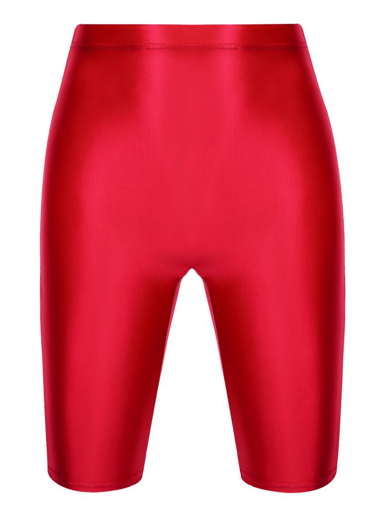 Mens Glossy High Waist Shorts Elastic Sports Leggings Workout Swimwear Gym Bottoms