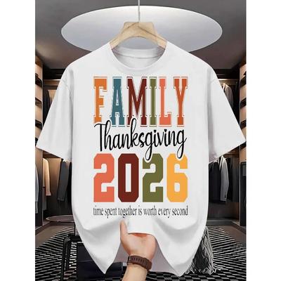 Family Men's Cotton TShirt Thanksgiving 2026 Print Pattern Pure Cotton Premium Print Durable Casual Fashion