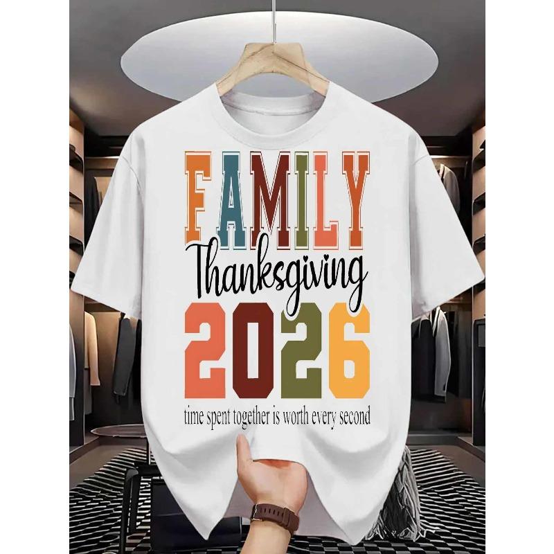 Family Men s Cotton TShirt Thanksgiving 2026 Print Pattern Pure Cotton Premium Print Durable Casual Fashion S белый