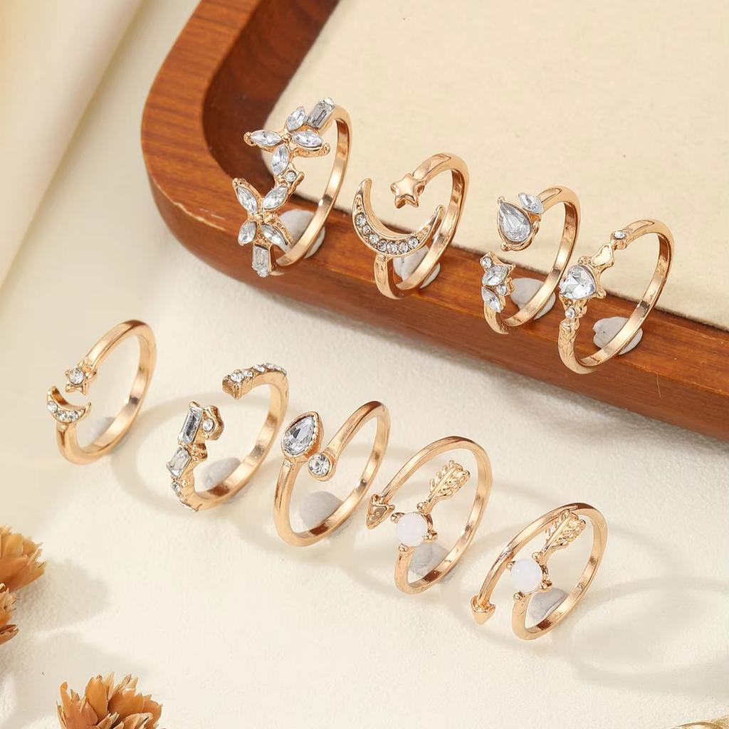 S Retro Fashion Sweet Shining Water Diamond Stackable Men'S And Women'S Ring Set, Suitable For Men'S And Women'S Fashion Part