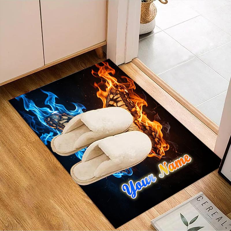 1PC Custom Name Butterfly Through Fire Ice Theme Floor Mat Ideal for Living Room, Game Rooms, Office, Bedroom, Floor Mat Playful Design